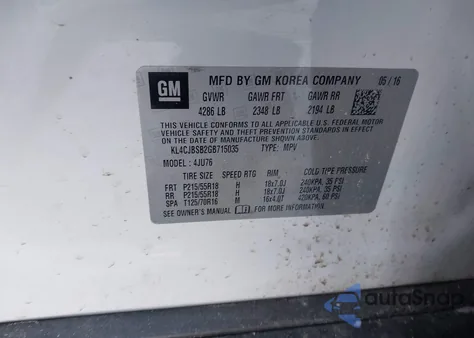 2016 Buick Encore Convenience z USA, uszkodzony, nr VIN KL4CJBSB2GB715035